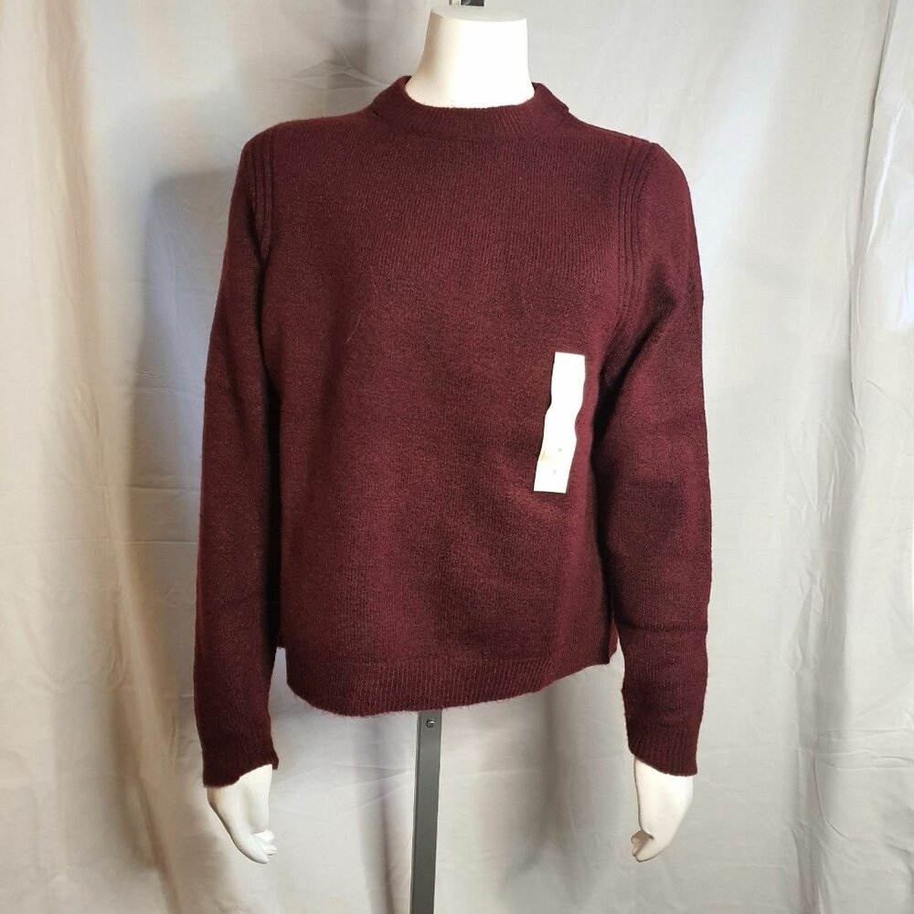 A New Day Womens Crewneck Sweater‎ Burgundy Maroon Ribbed Shoulder Small NWT